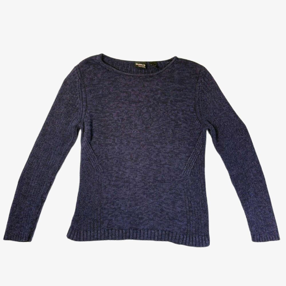 Guide Series Men's Textured Knit Sweater Blue Crew Neck Size M 100% Cotton